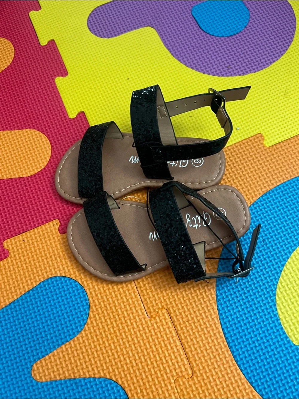 Glitter Black Kids Sandals - Cute Strappy Summer Shoes